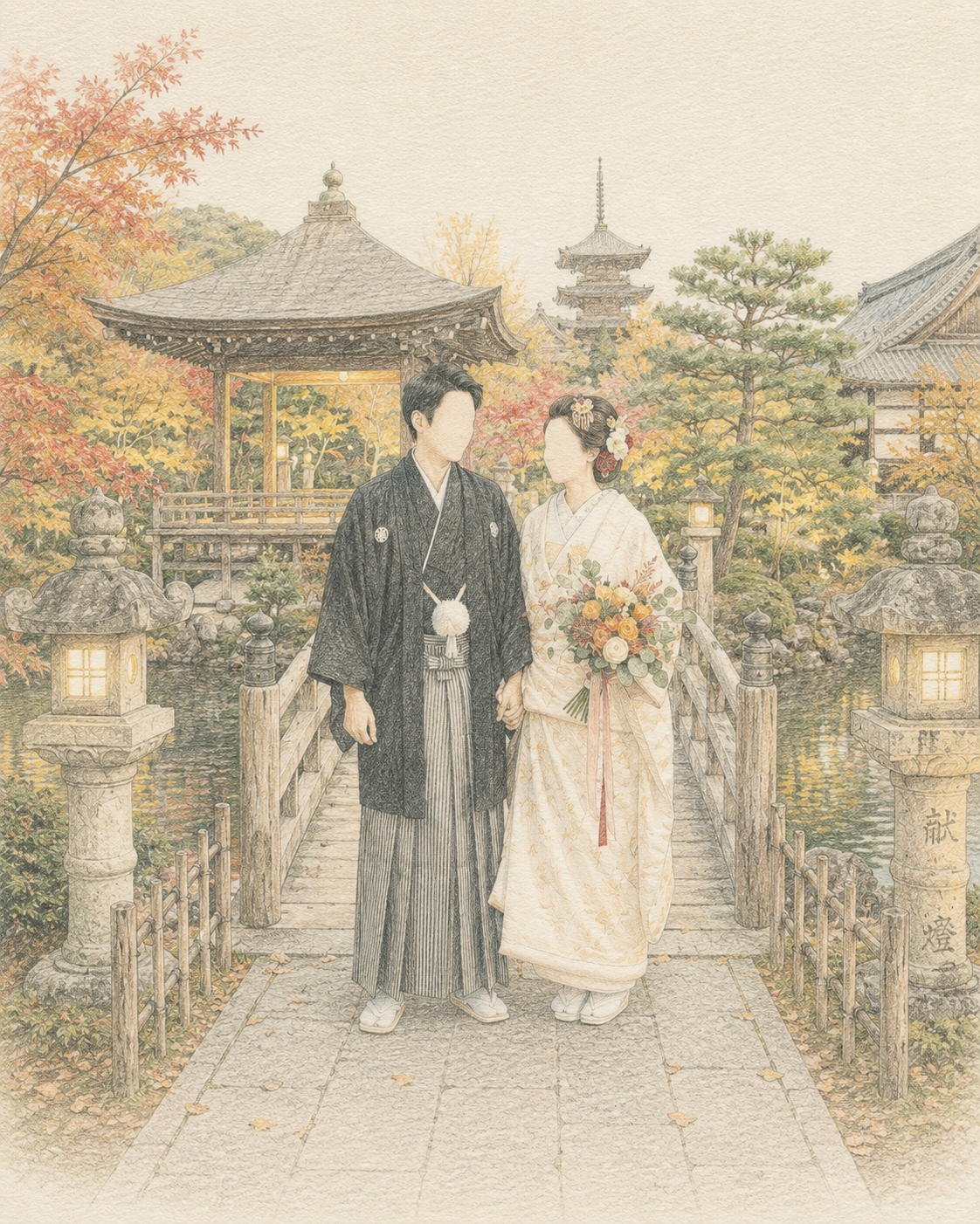 Livsand オリジナルイラスト – 和装神社ウェディング